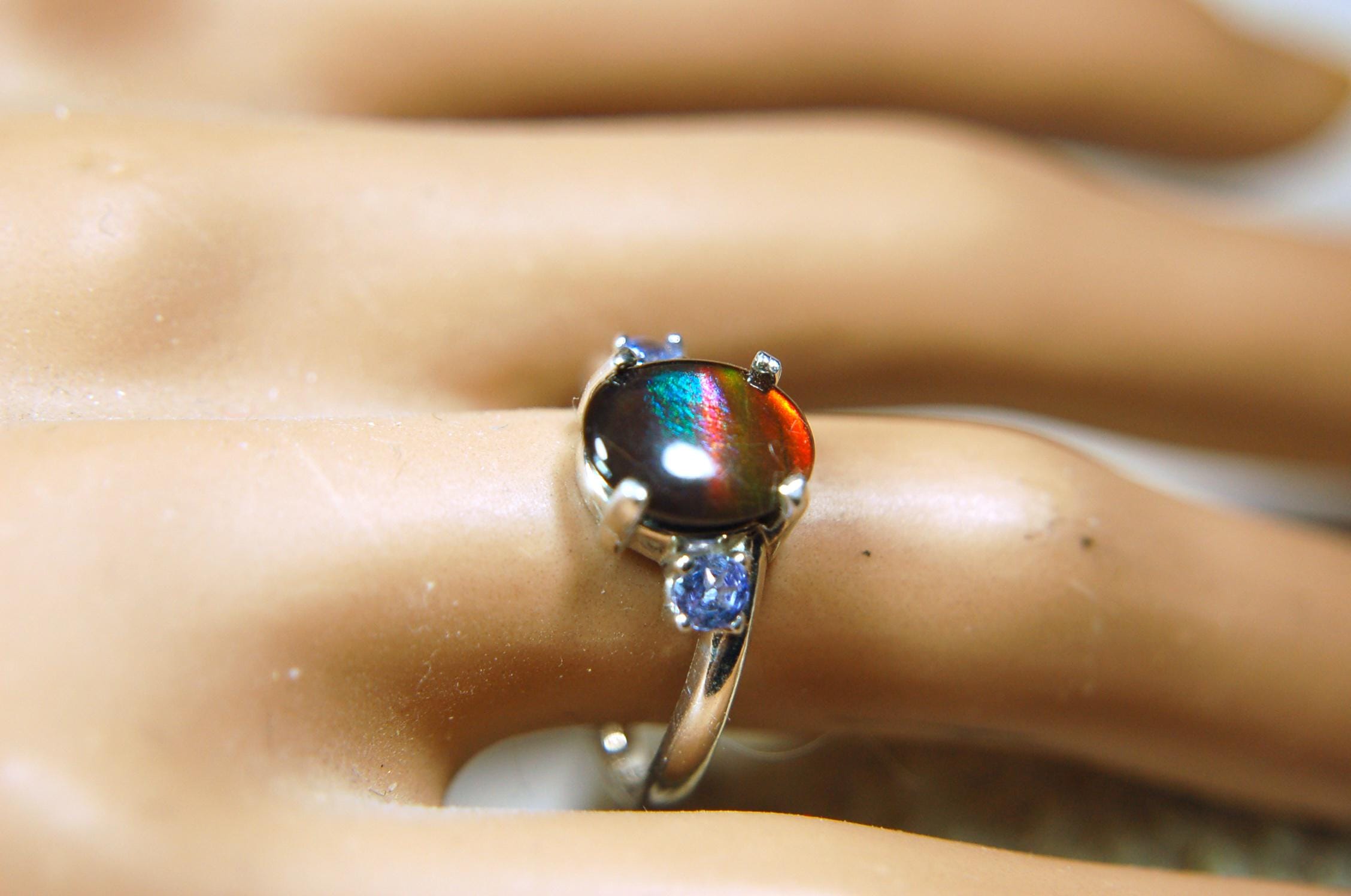Ammolite Ring with astonishing color changing abilities.Ring Size 7.A memorable ammolite Jewelry gift for wife.021315