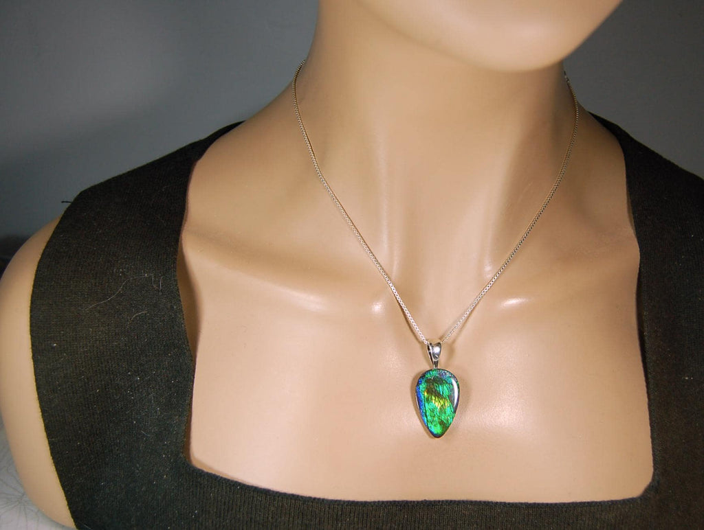 Ammolite Pendant with Peacock Colors.Natural Ammolite Jewelry Cabochon with vibrant changing colors.The perfect gift.Unisex Jewelry.021415