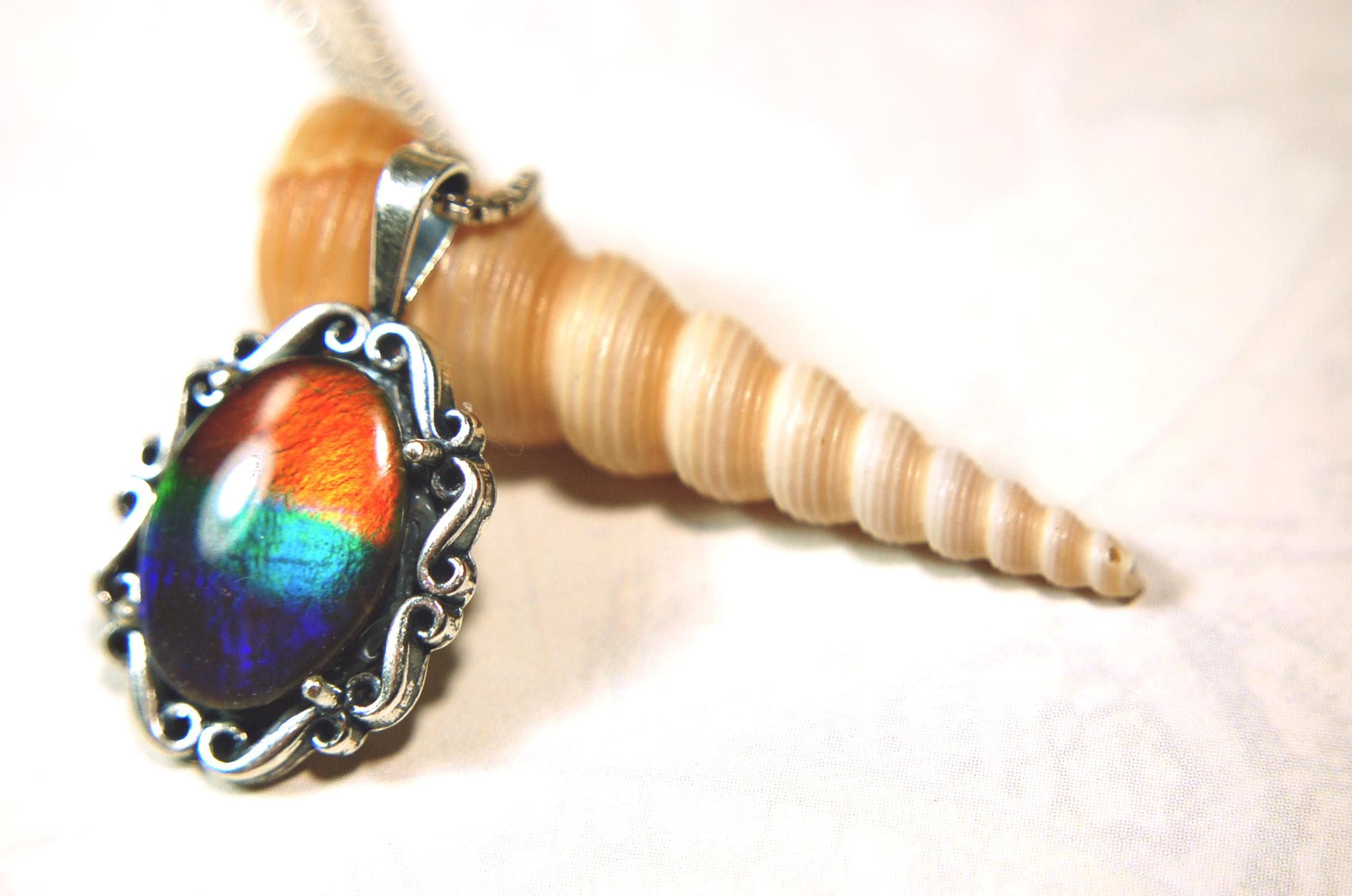 Genuine Ammolite Pendant Necklace – Canadian Fossil Gemstone – Iridescent Jewelry Gift for Her.060415
