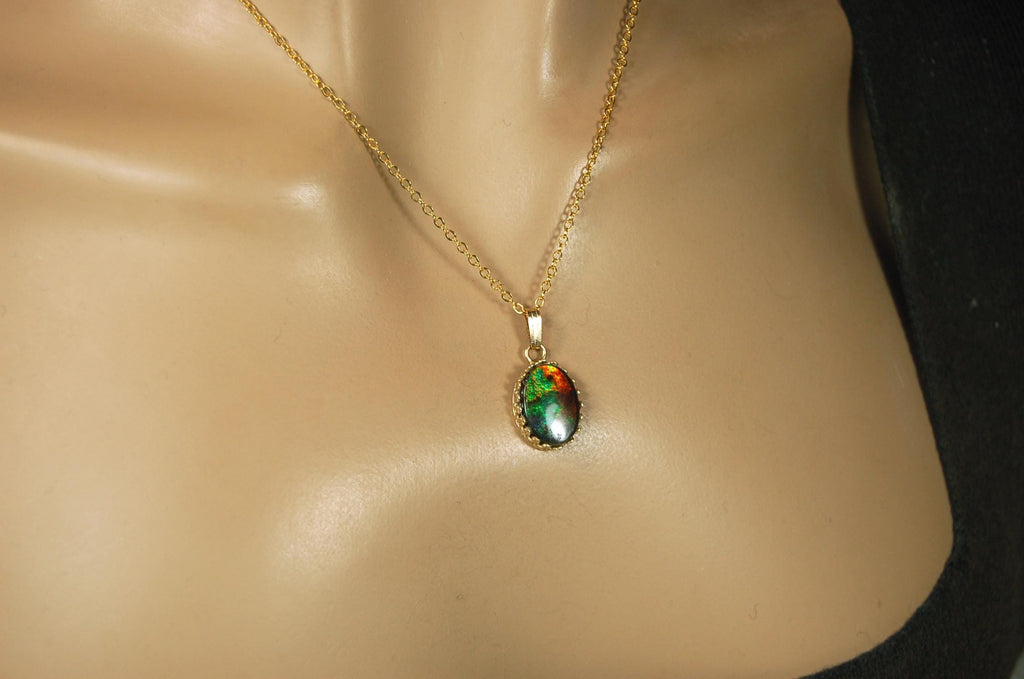 Luxurious Ammolite Pendant in 14k GOLD- A Unique Piece of Natural Beauty.The Perfect Gift for Her.MUST see VIDEO.#081710"