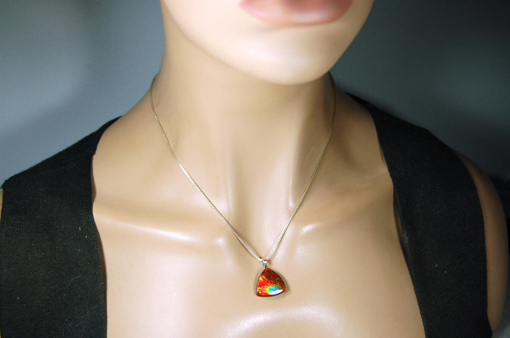 Ammolite Pendant Necklace.Unusual one of a kind color display.Must see video.061915
