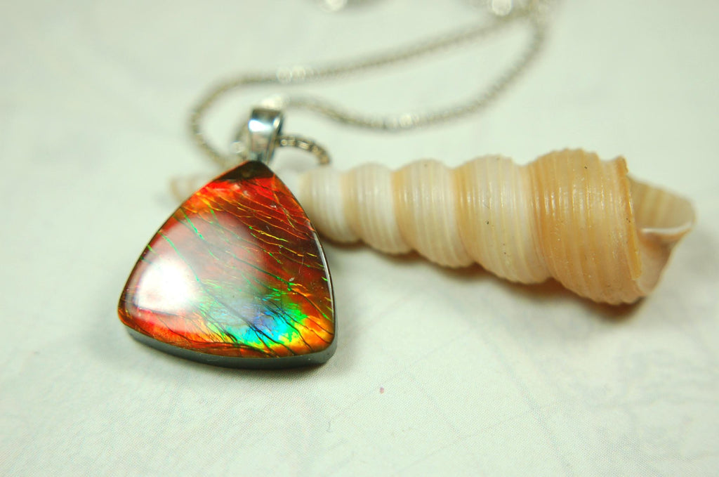 Ammolite Pendant Necklace.Unusual one of a kind color display.Must see video.061915