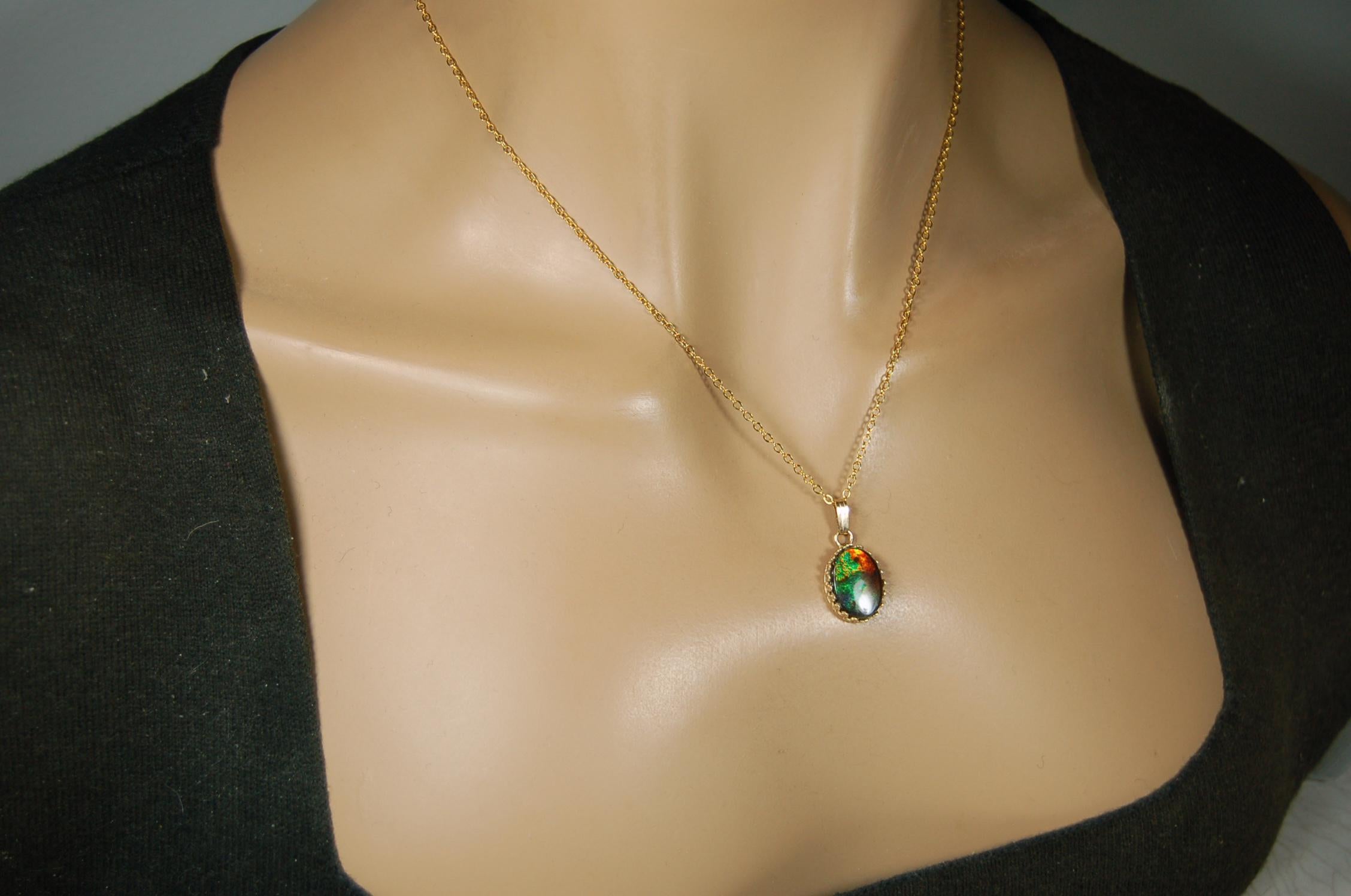 Luxurious Ammolite Pendant in 14k GOLD- A Unique Piece of Natural Beauty.The Perfect Gift for Her.MUST see VIDEO.#081710"