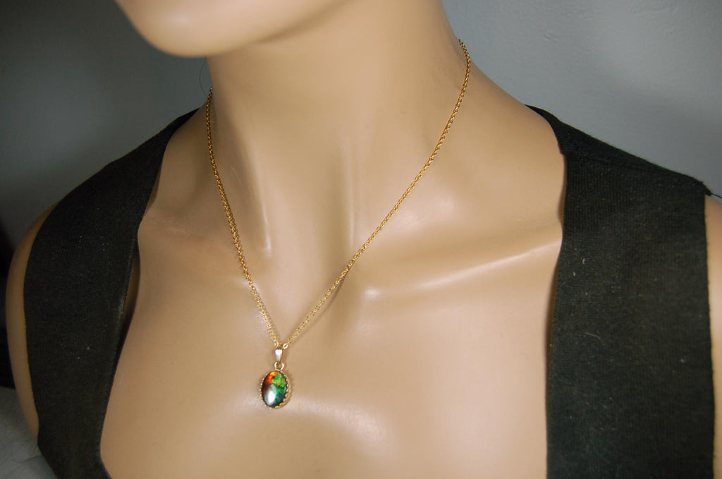 Luxurious Ammolite Pendant in 14k GOLD- A Unique Piece of Natural Beauty.The Perfect Gift for Her.MUST see VIDEO.#081710"