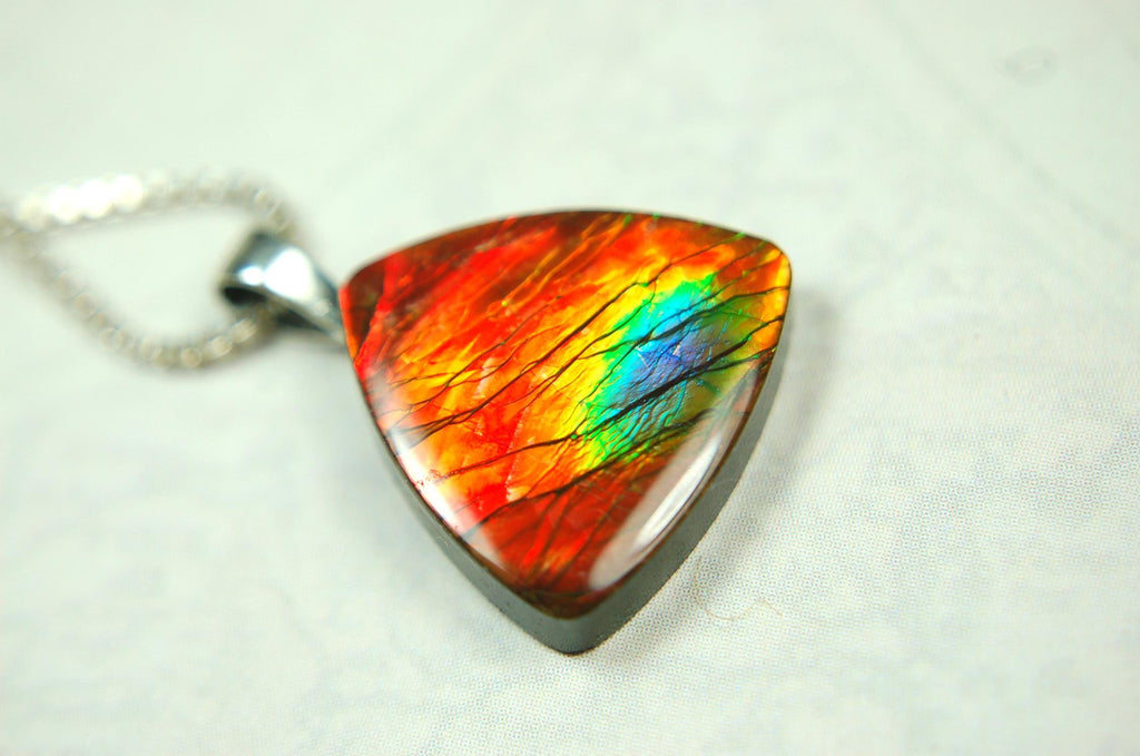 Ammolite Pendant Necklace.Unusual one of a kind color display.Must see video.061915