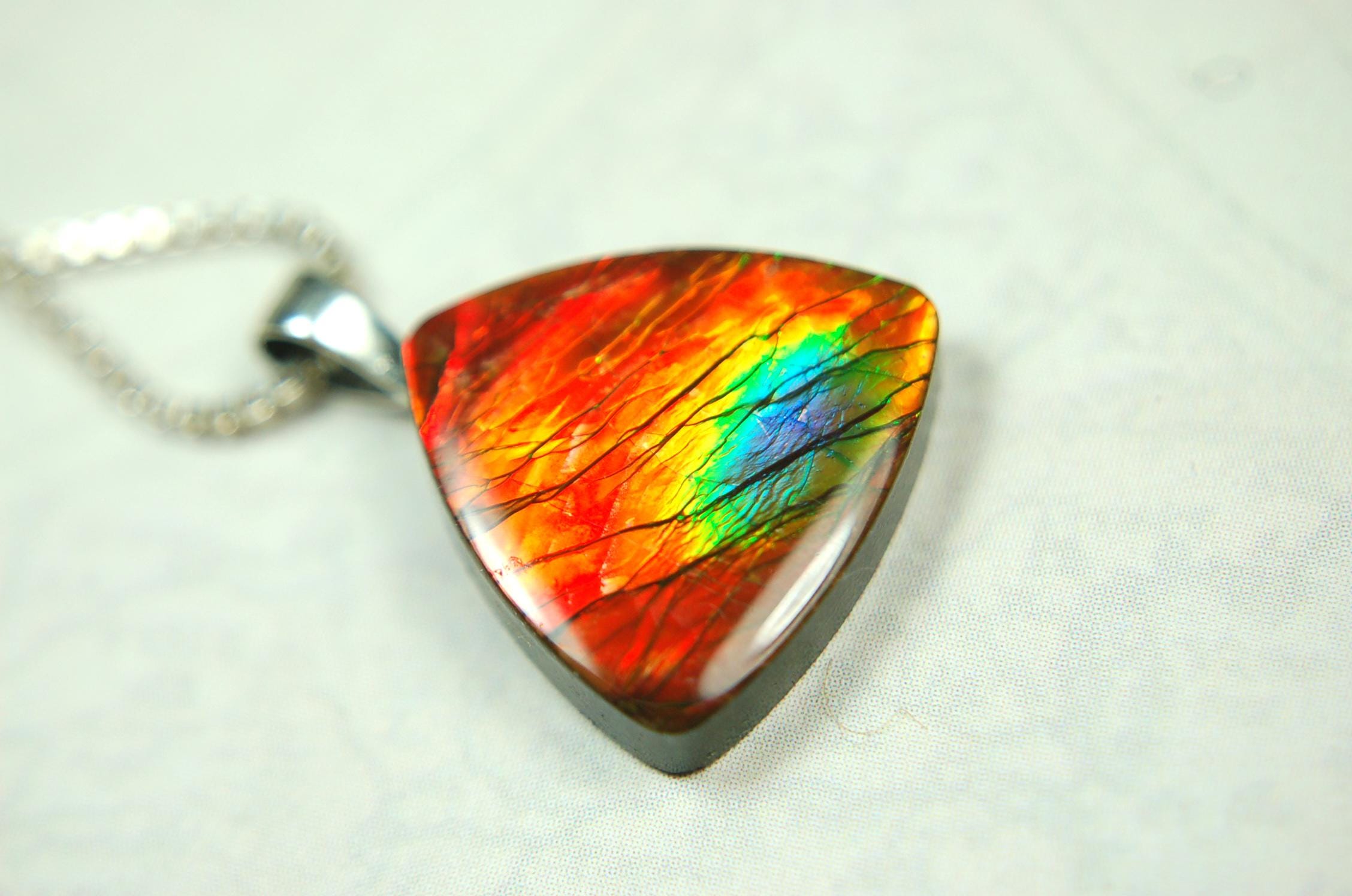 Ammolite Pendant Necklace.Unusual one of a kind color display.Must see video.061915