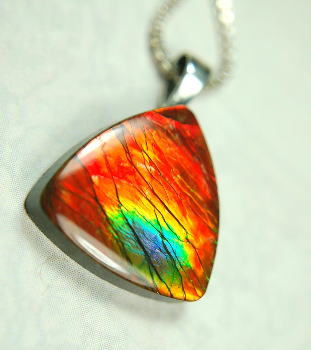 Ammolite Pendant Necklace.Unusual one of a kind color display.Must see video.061915