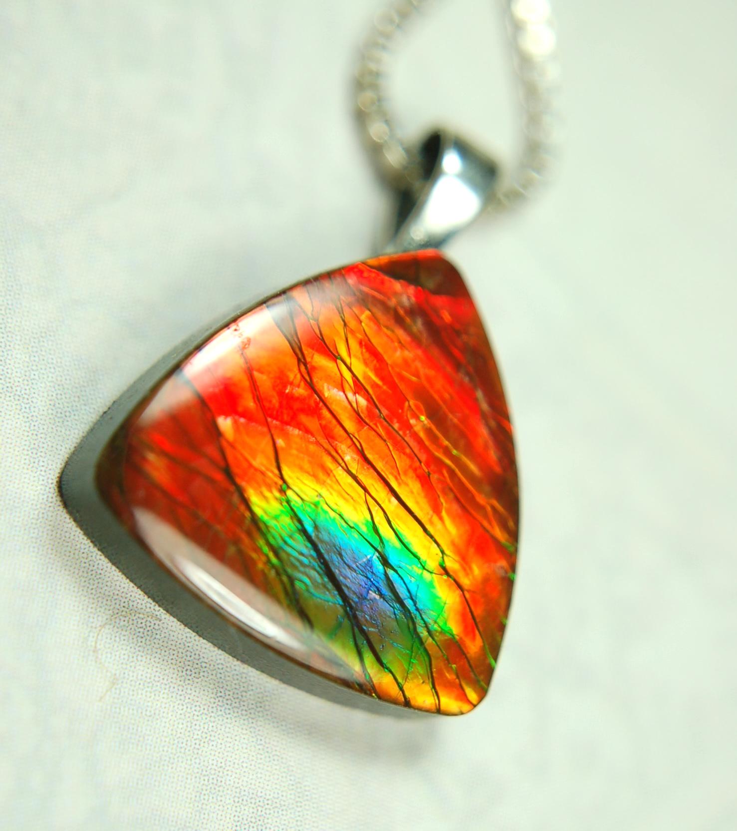 Ammolite Pendant Necklace.Unusual one of a kind color display.Must see video.061915