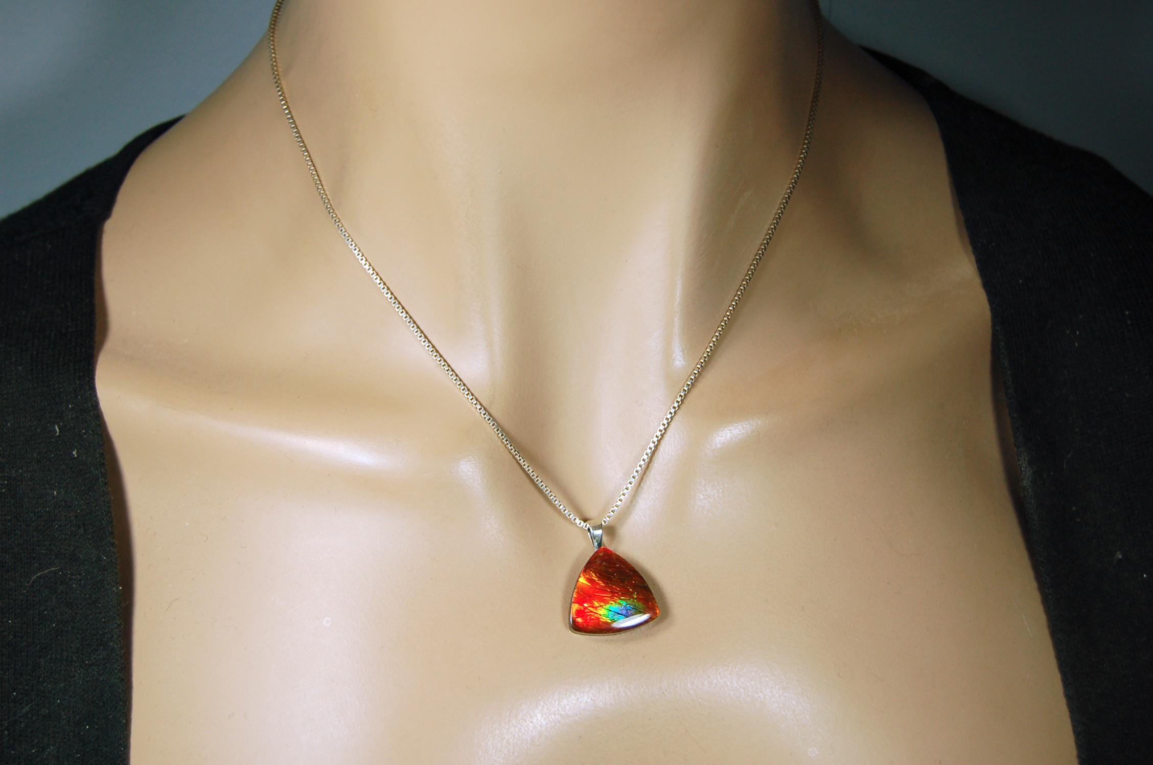Ammolite Pendant Necklace.Unusual one of a kind color display.Must see video.061915