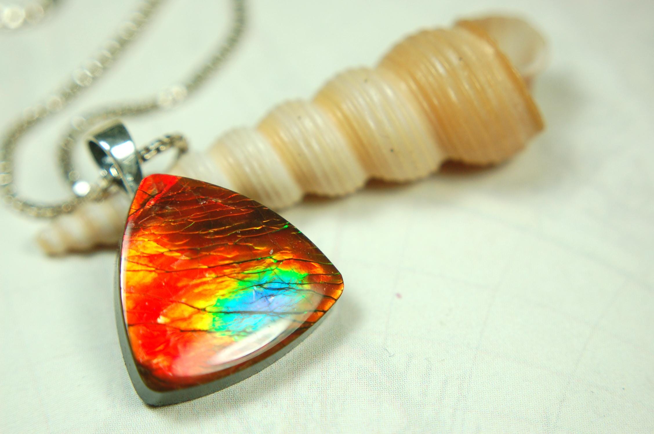 Ammolite Pendant Necklace.Unusual one of a kind color display.Must see video.061915