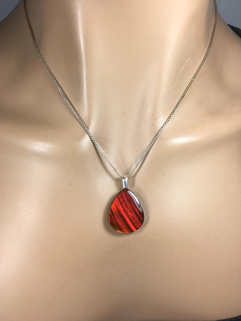 Red Ammolite Pendant with Tiger Stripes.Gift for wife.Brilliant color changing gem.All Natural Cabochon gem.MUST see video.062325