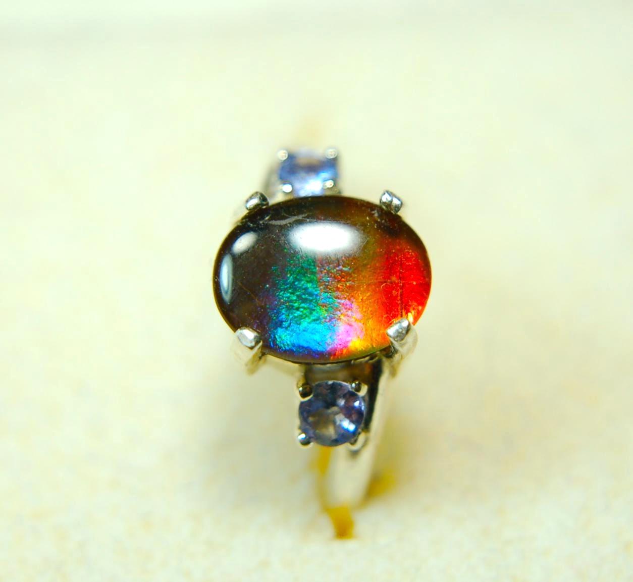 Ammolite Ring with astonishing color changing abilities.Ring Size 7.A memorable ammolite Jewelry gift for wife.021315