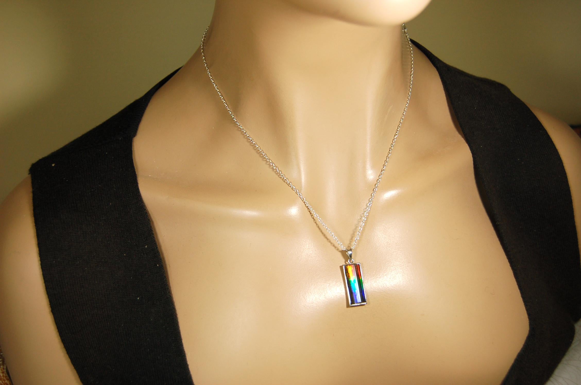 Unisex Jewelry.Ammolite Pendant.Bright Faceted rainbow gem.Price Reduced--see disclosure below in description
