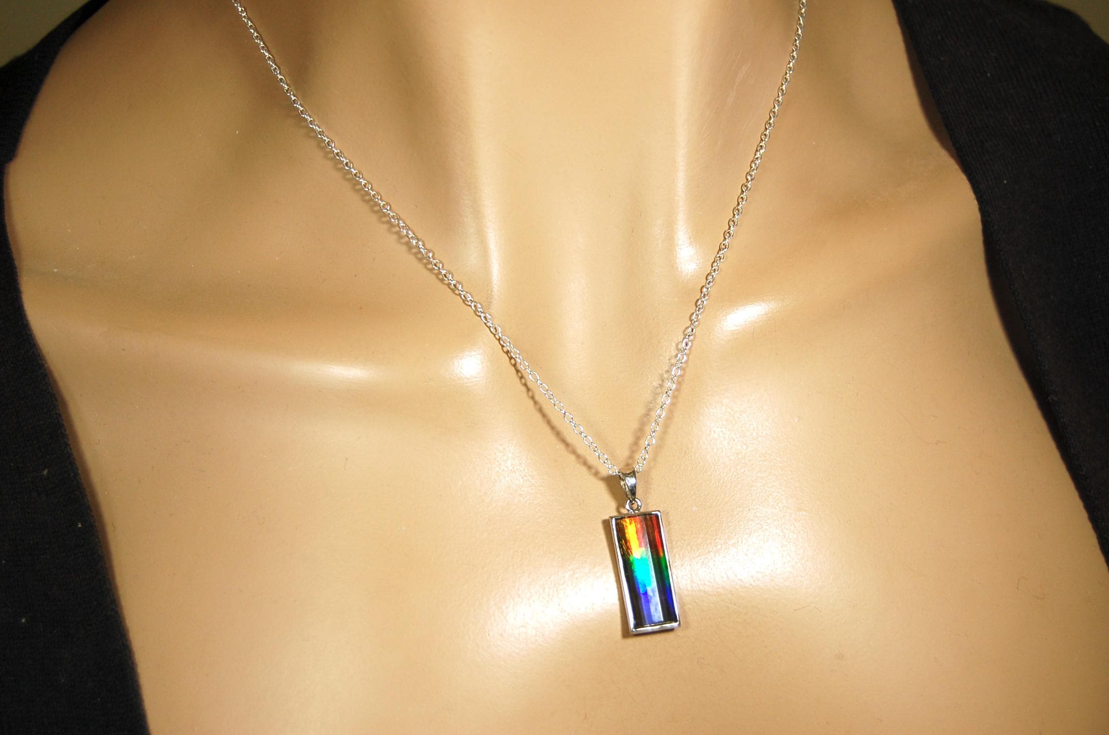 Unisex Jewelry.Ammolite Pendant.Bright Faceted rainbow gem.Price Reduced--see disclosure below in description