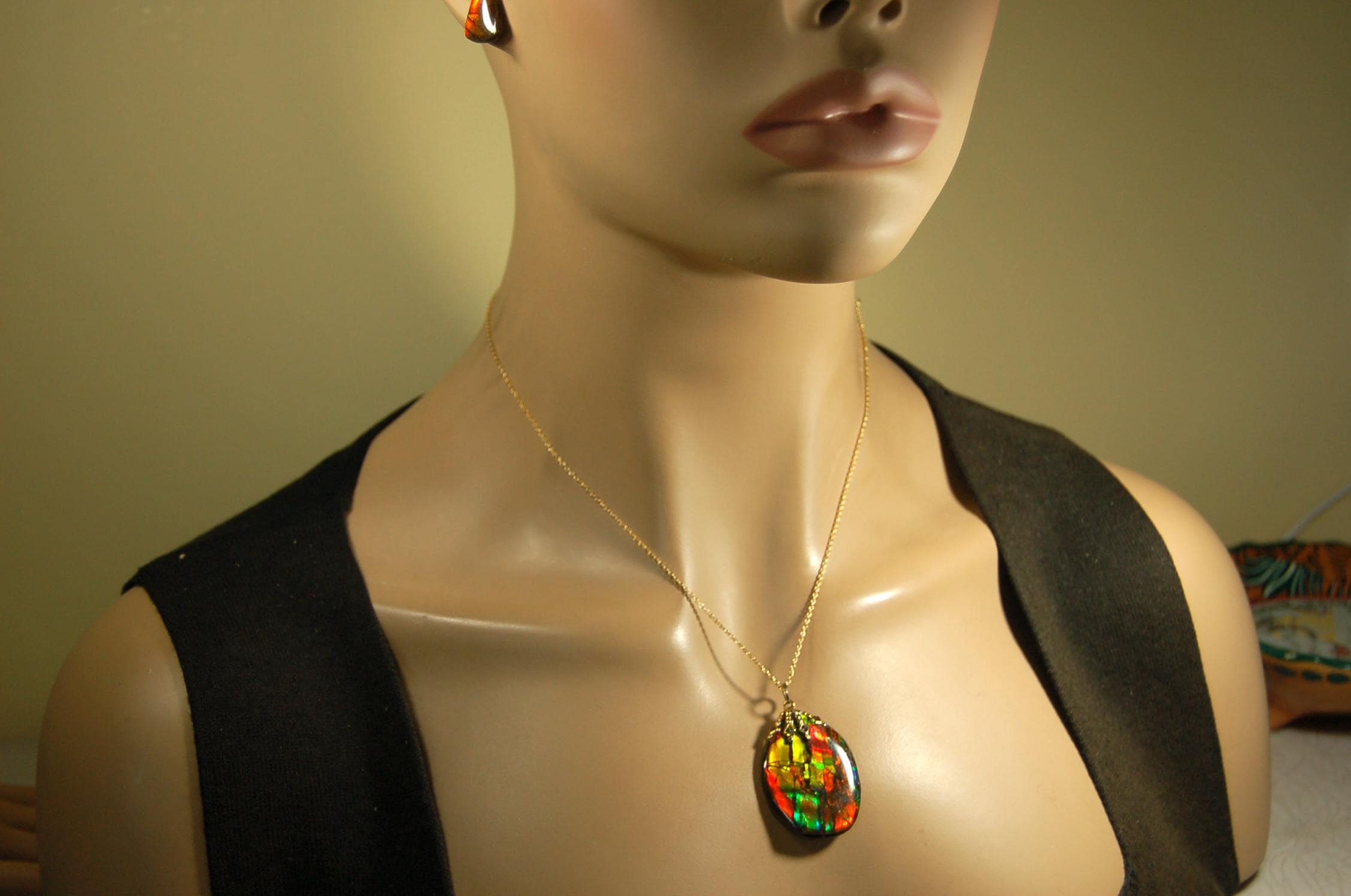 Ammolite Jewelry Set.Pendant and earrings of Natural Alberta Canada gemstones.Strong fashion statement.061516