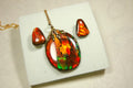 Ammolite Jewelry Set.Pendant and earrings of Natural Alberta Canada gemstones.Strong fashion statement.061516