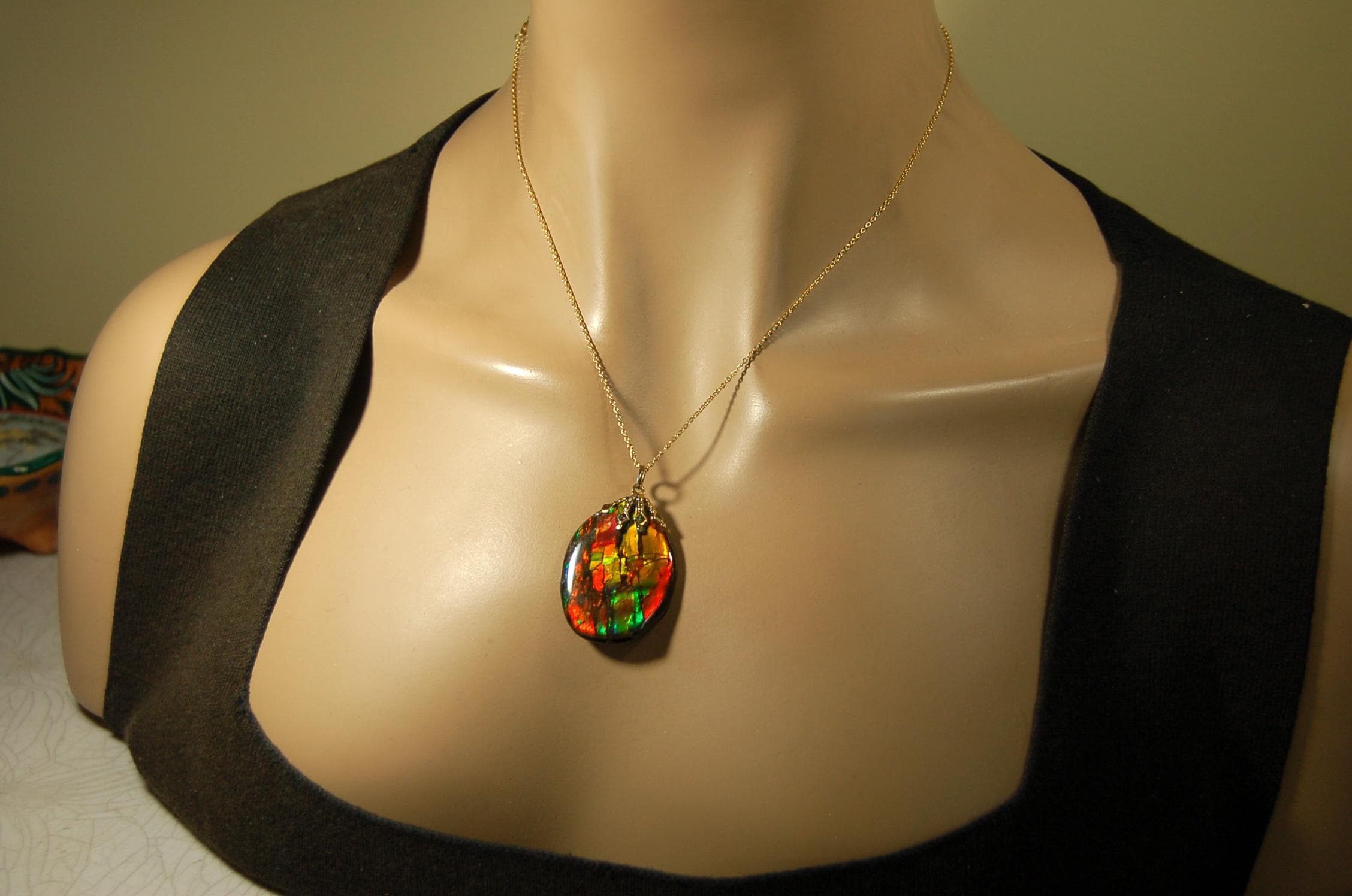 Ammolite Jewelry Set.Pendant and earrings of Natural Alberta Canada gemstones.Strong fashion statement.061516