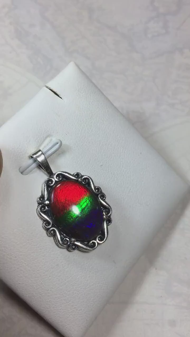 Genuine Ammolite Pendant Necklace – Canadian Fossil Gemstone – Iridescent Jewelry Gift for Her.060415