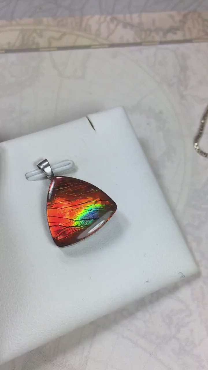 Ammolite Pendant Necklace.Unusual one of a kind color display.Must see video.061915