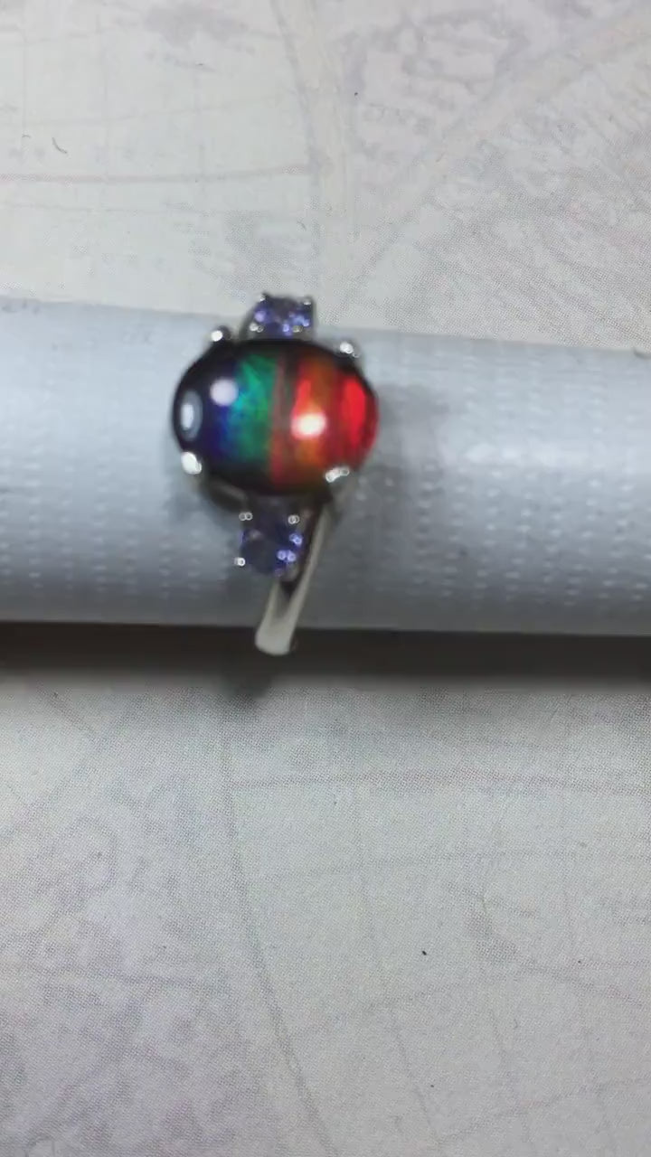 Ammolite Ring with astonishing color changing abilities.Ring Size 7.A memorable ammolite Jewelry gift for wife.021315