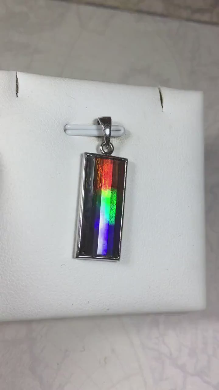 Unisex Jewelry.Ammolite Pendant.Bright Faceted rainbow gem.Price Reduced--see disclosure below in description