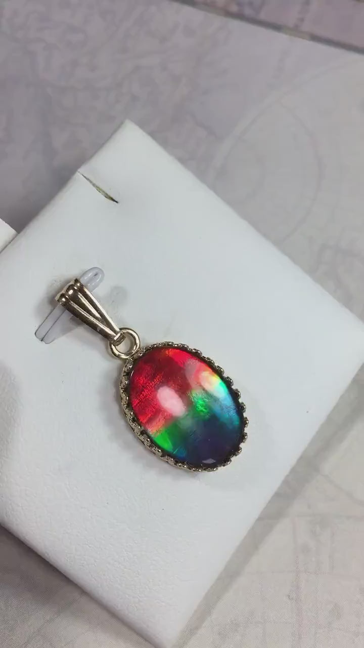 Opulent Ammolite Pendant in Gold - Enhance Your Style with Natural Elegance or Make it the Perfect Gift for her.MUST SEE VIDEO.021214