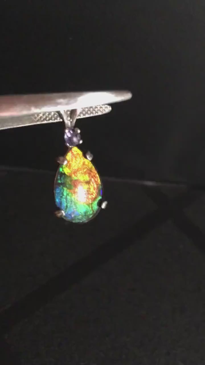 Gorgeous Ammolite Pendant - Unique Jewelry Gift for Her.MUST see video.Quality Ammolite Jewelry from Alberta Canada.#060112