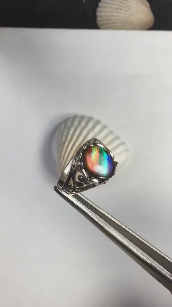 Ammolite Ladies Ring size 6.High quality tricolor gem.Very colorful.Birthday Anniversary gift?Must see video.022312